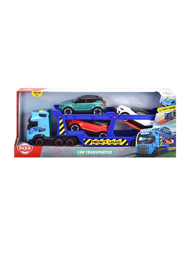Dickie Volvo FH16 Car Transporter Truck 40cm with Trailer, 3 Volvo XC40 Toy Cars, Light & Sound, Ages 3+ - Image 1