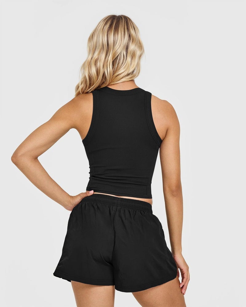 OQQ Womens 2 Pack Crop Tank Tops Crew Neck Sleeveless Ribbed Stretch Workout Athleisure Tops Black Darkbrown - Image 4