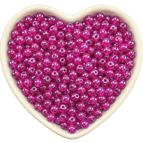 INDIKONB Transparent Glass Round Pearl Beads | 6mm Multicolor Beads for Bracelet, Necklace, Mala Making | Pack of 300 for Jewellery Craft (Magenta) - Image 1