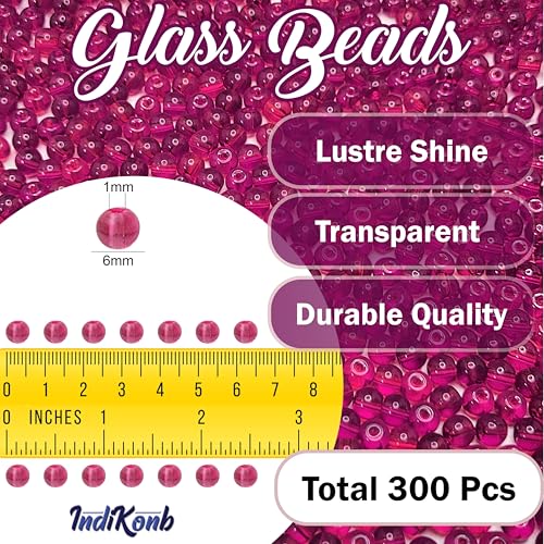 INDIKONB Transparent Glass Round Pearl Beads | 6mm Multicolor Beads for Bracelet, Necklace, Mala Making | Pack of 300 for Jewellery Craft (Magenta) - Image 2