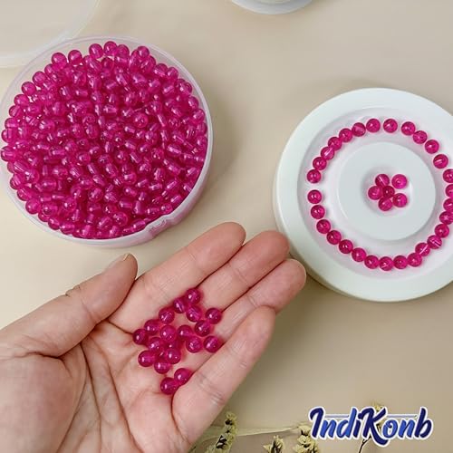 INDIKONB Transparent Glass Round Pearl Beads | 6mm Multicolor Beads for Bracelet, Necklace, Mala Making | Pack of 300 for Jewellery Craft (Magenta) - Image 3