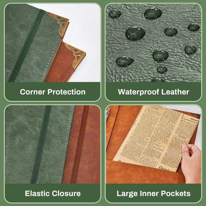 Ovesmusl PU Leather 3 Ring Binder Fits 8.5"x11" Letter Size Paper, 1 Inch Round Ring Binder Holds 200 Sheets, Notepad Paper Cover Loose Leaf Organizer for School, Vintage Green - Image 5