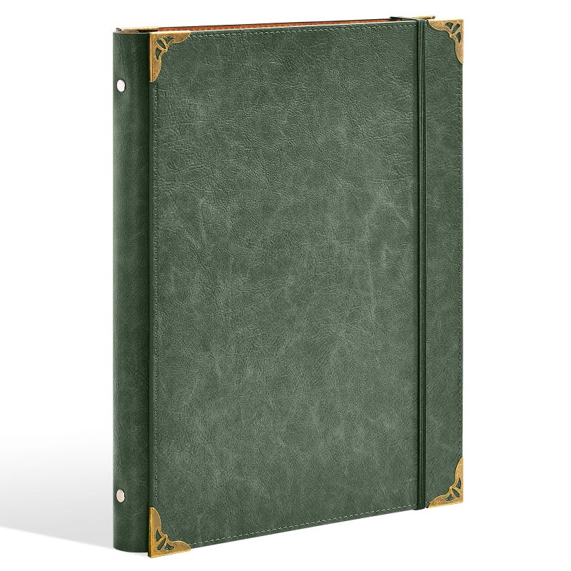 Ovesmusl PU Leather 3 Ring Binder Fits 8.5"x11" Letter Size Paper, 1 Inch Round Ring Binder Holds 200 Sheets, Notepad Paper Cover Loose Leaf Organizer for School, Vintage Green - Image 1