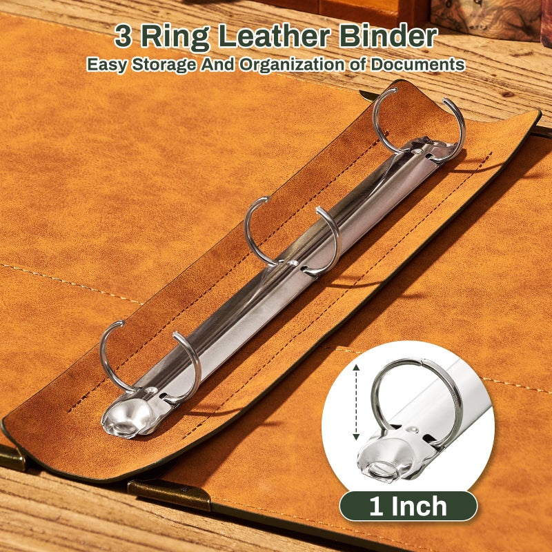 Ovesmusl PU Leather 3 Ring Binder Fits 8.5"x11" Letter Size Paper, 1 Inch Round Ring Binder Holds 200 Sheets, Notepad Paper Cover Loose Leaf Organizer for School, Vintage Green - Image 3