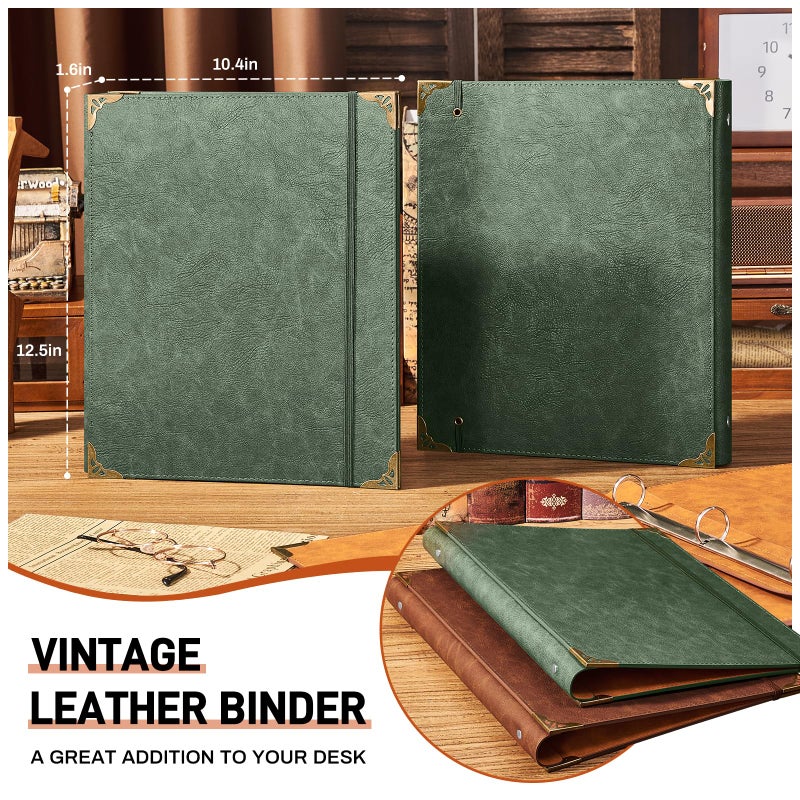 Ovesmusl PU Leather 3 Ring Binder Fits 8.5"x11" Letter Size Paper, 1 Inch Round Ring Binder Holds 200 Sheets, Notepad Paper Cover Loose Leaf Organizer for School, Vintage Green - Image 2
