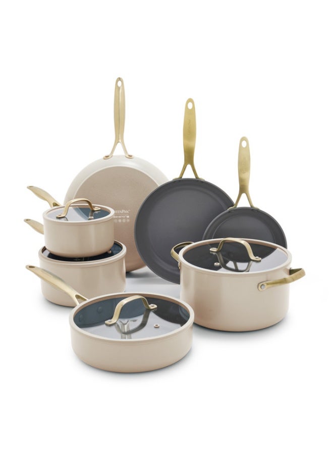 Greenpan 11-Piece Jewel Pro Collection Ceramic Nonstick Cookware Set – PFAS-Free, Healthy Non-Toxic Pots & Pans, Stay-Cool Handles, Oven Safe, Induction Compatible, Dishwasher Safe Taupe - Image 1