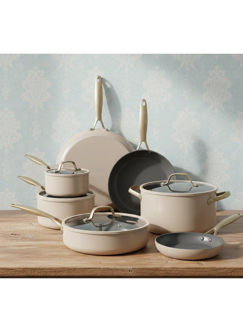 Greenpan 11-Piece Jewel Pro Collection Ceramic Nonstick Cookware Set – PFAS-Free, Healthy Non-Toxic Pots & Pans, Stay-Cool Handles, Oven Safe, Induction Compatible, Dishwasher Safe Taupe - Image 2