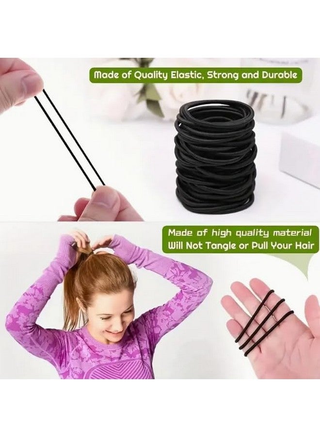 Seeotwo Black Elastic Hair Ties Premium No Damage Ouchless Rubber Bands Stretchable Non-Slip 2MM for Medium Thick Thin Hair, Pain-Free Ponytail Holders, Scrunchy, Women, Men, Girls (Black, 24) - Image 3