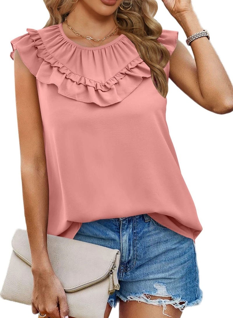 Loquat Women's New Fashion Pleated Sleeveless Chiffon Blouse  - Image 1