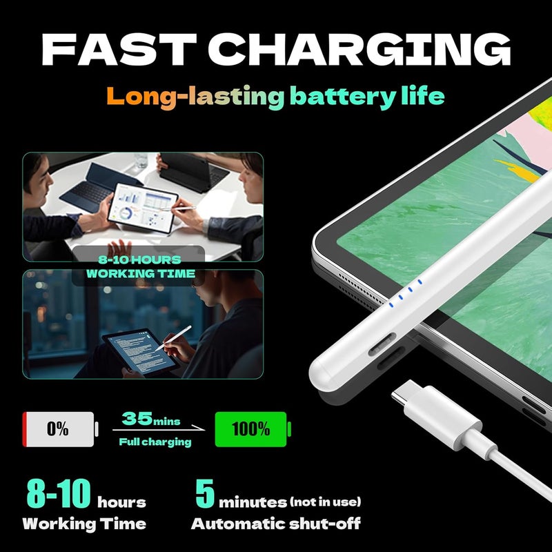 CMARS Stylus Pen, Digital and Smart for Touch Screens, Compatible with iPhone/Samsung A9+/Huawei/Lenovo M10/Android Smartphone & Tablet, Magnetic Pen, Rechargeable Writing Pen - White - Image 4