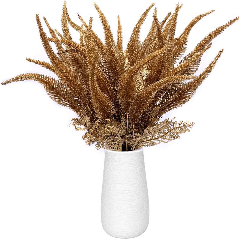 LOVENIMEN Artificial Plants for Christmas, Fake Golden Tail Grass Plant Boston Fern Bush Plant Bushes Faux Shrubs Greenery Indoor Outside Hanging Planter Home Garden Decor Festival Decoration - 4 Pcs - Image 2