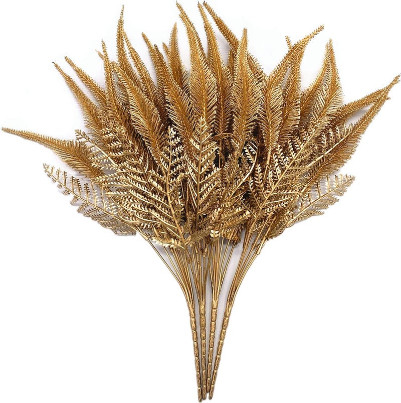 LOVENIMEN Artificial Plants for Christmas, Fake Golden Tail Grass Plant Boston Fern Bush Plant Bushes Faux Shrubs Greenery Indoor Outside Hanging Planter Home Garden Decor Festival Decoration - 4 Pcs - Image 1