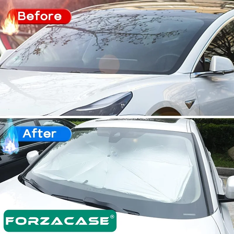 Forzacase Leather Carrying Bag Car Front Window Umbrella Sunshade Shade Protector - FC286