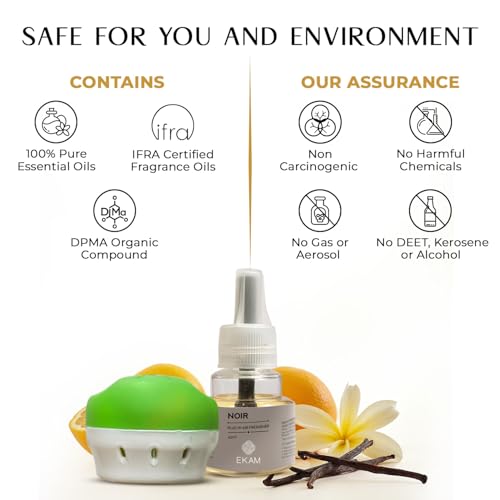 EKAM Plug-In Air Freshener Kit (Machine + 45ml Refill) | Noir Scent | Long-Lasting Aroma for 125 Days / 500 Hours | Ideal for Rooms & Bathrooms - Image 4