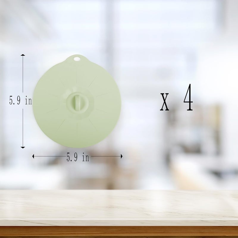 VEELAM 4 Pack 5.9" Silicone Lids for Cups Bowls Plates Pans, Microwave Splatter Cover, Kitchen Containers Lids Cover for Food Storage,Light Green Small - Image 2