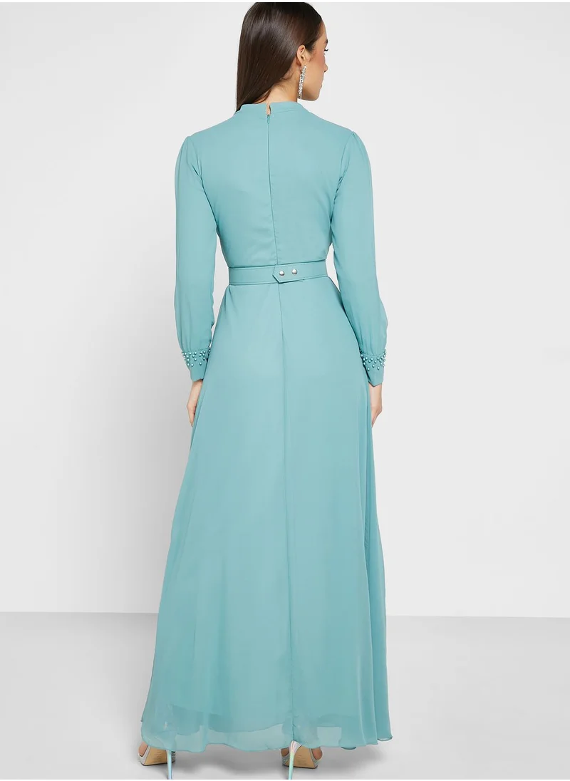 Khizana Belted A-Line Chiffon Dress