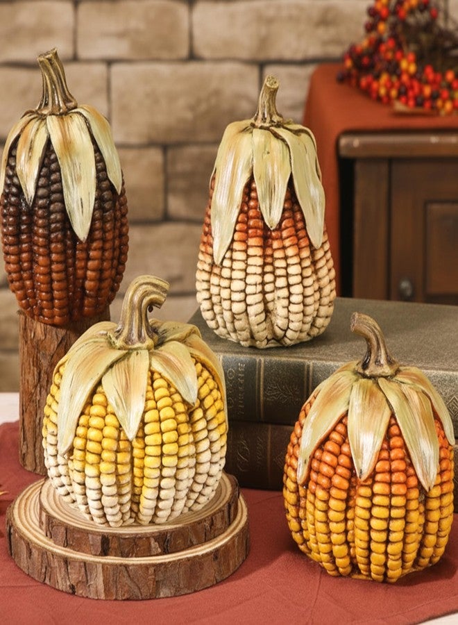 Leinuosen 4 Pcs Resin Pumpkins for Decorating Thanksgiving Pumpkin Decor Autumn Harvest Decor Pumpkins Corn on Cob Resin Artificial Corn Decorative Vintage Farmhouse Table Centerpieces for Home - Image 1