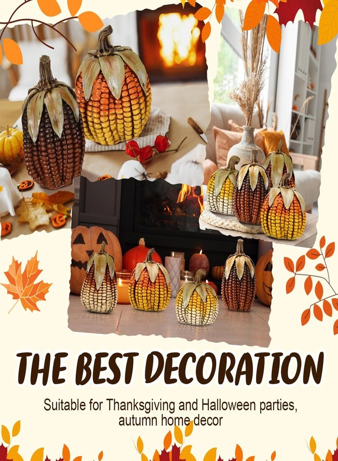 Leinuosen 4 Pcs Resin Pumpkins for Decorating Thanksgiving Pumpkin Decor Autumn Harvest Decor Pumpkins Corn on Cob Resin Artificial Corn Decorative Vintage Farmhouse Table Centerpieces for Home - Image 4