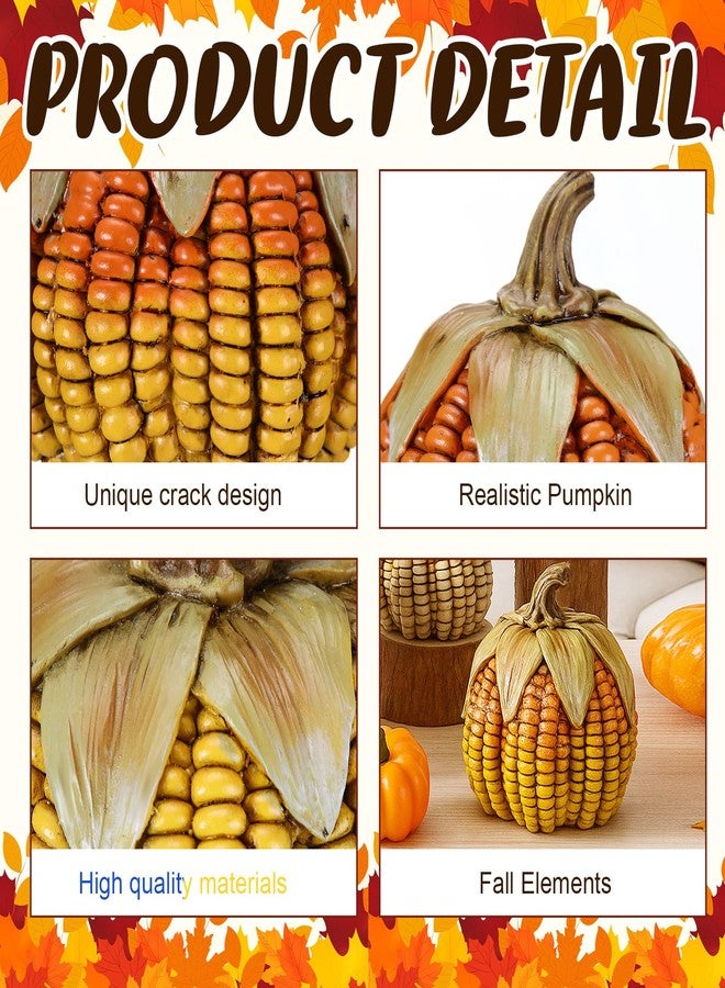 Leinuosen 4 Pcs Resin Pumpkins for Decorating Thanksgiving Pumpkin Decor Autumn Harvest Decor Pumpkins Corn on Cob Resin Artificial Corn Decorative Vintage Farmhouse Table Centerpieces for Home - Image 3