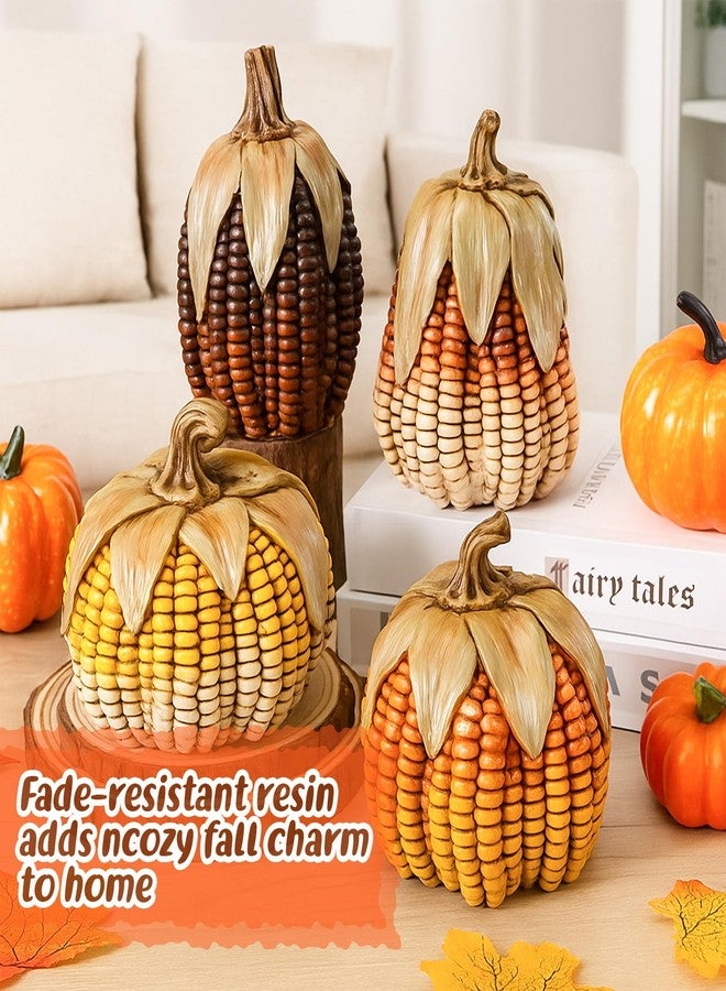 Leinuosen 4 Pcs Resin Pumpkins for Decorating Thanksgiving Pumpkin Decor Autumn Harvest Decor Pumpkins Corn on Cob Resin Artificial Corn Decorative Vintage Farmhouse Table Centerpieces for Home - Image 5