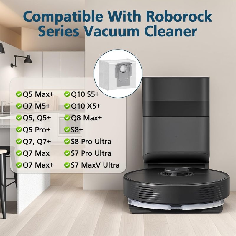 أكياس جمع الغبار باللون الأبيض، متوافقة مع أجهزة التنظيف الآلية Roborock S8، S7، Q5، Q7، Q8 و G10S - 16 قطعة - Image 2