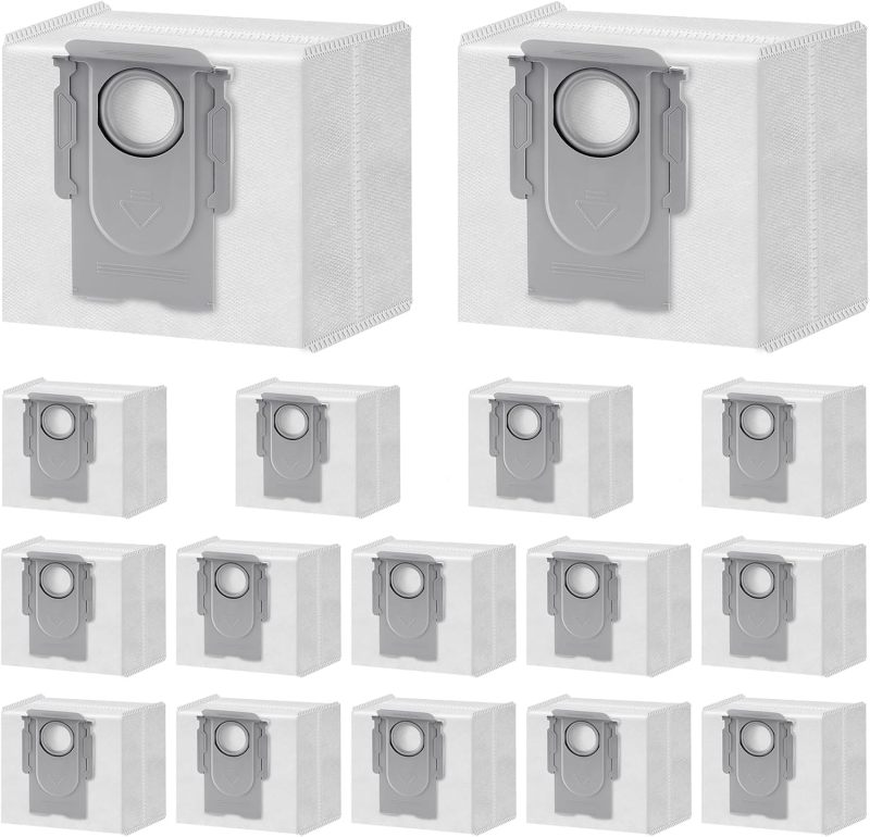 أكياس جمع الغبار باللون الأبيض، متوافقة مع أجهزة التنظيف الآلية Roborock S8، S7، Q5، Q7، Q8 و G10S - 16 قطعة - Image 1