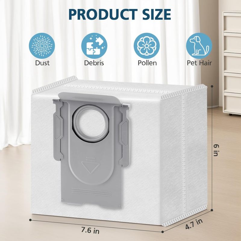 أكياس جمع الغبار باللون الأبيض، متوافقة مع أجهزة التنظيف الآلية Roborock S8، S7، Q5، Q7، Q8 و G10S - 16 قطعة - Image 3