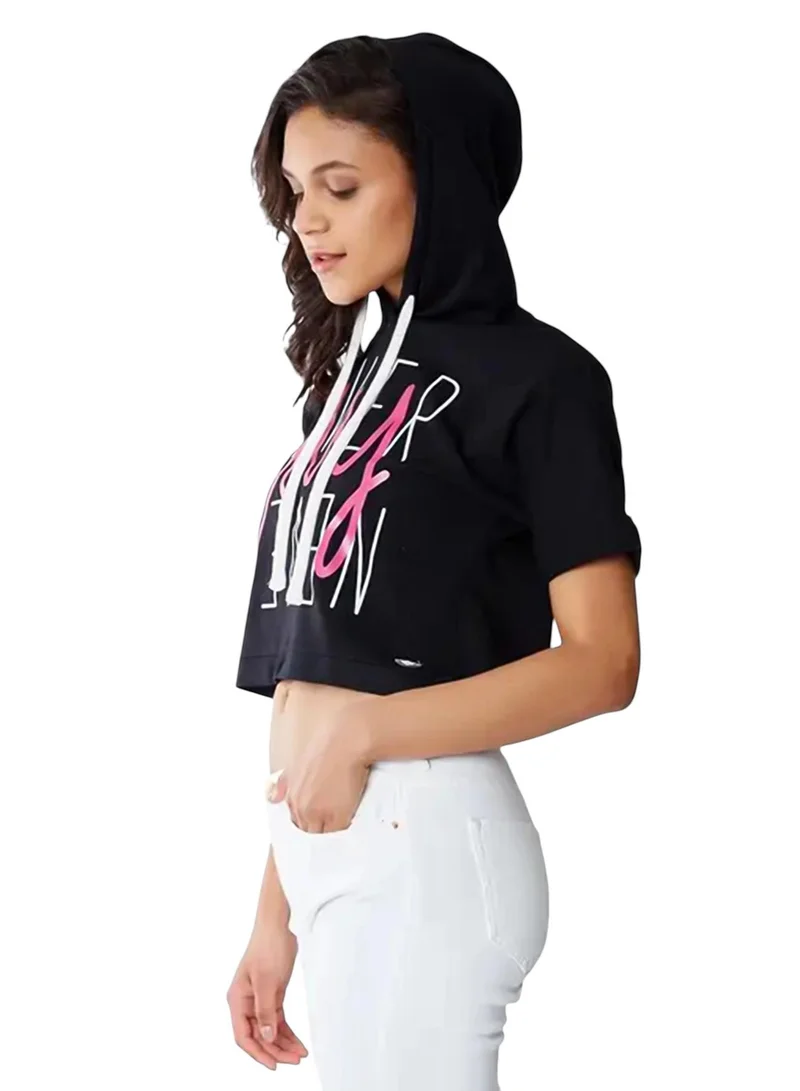 PINACOLADA Women's Onyx Black Never-Say-Never Print Crop Top