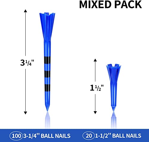 PinbWD Plastic Tees 120 Pack,3-1/4 INCH Unbreakable Long Blue Tees with 20 Short Golf Tee Bulk,Low Friction and Resistance - Image 3