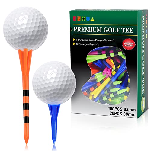 PinbWD Plastic Tees 120 Pack,3-1/4 INCH Unbreakable Long Blue Tees with 20 Short Golf Tee Bulk,Low Friction and Resistance - Image 1