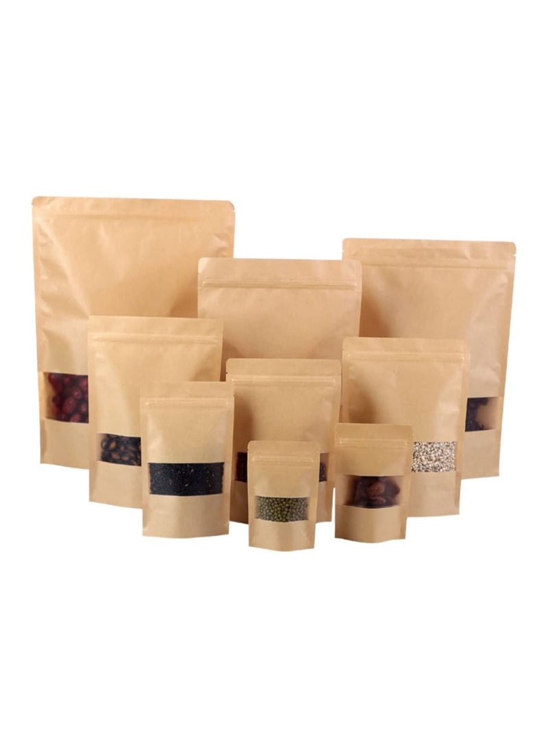 Generic 50 Pcs Self Sealing Sealable Packaging Paper Bags 10*15cm Waterproof Transparent Window Brown Stand Up Zipper Pouches Can Reusable for Food Tea Coffee bags Beans Nuts Seeds Dried Fruits Pouch  - Image 1