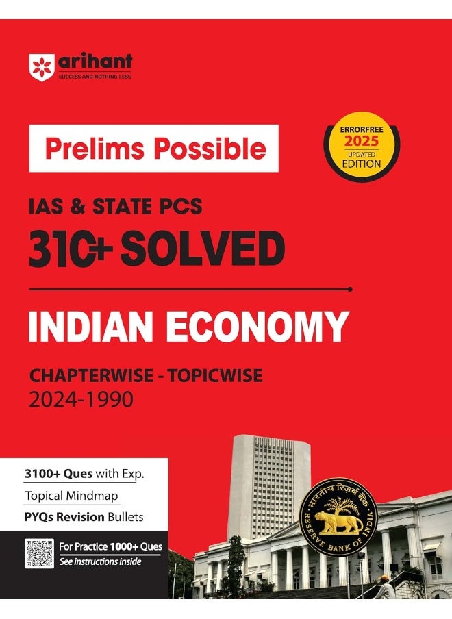 Arihant Prelims Possible IAS & State PCS 310+ Solved India Economy Chapterwise - Topicwise (2024-1990) | Topical Mindmap | Detailed Explanation | 3100+ PYQs Bullets | 1000+ questions in QR code  - Image 1