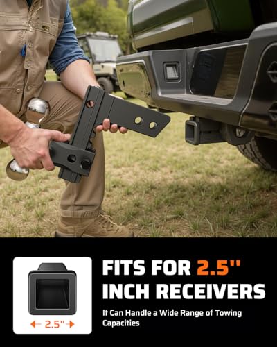 Ehaho Adjustable Trailer Hitch, Drop Hitch 2.5 Inch Receiver with 6 Inch Drop/Rise for Truck 18,500 LBS GTW, 360° Rotating Towing Hitch Balls Double Anti-Theft Locking Hitch Pins - Image 5