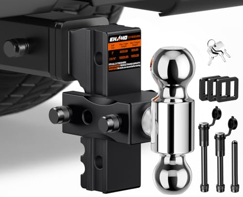 Ehaho Adjustable Trailer Hitch, Drop Hitch 2.5 Inch Receiver with 6 Inch Drop/Rise for Truck 18,500 LBS GTW, 360° Rotating Towing Hitch Balls Double Anti-Theft Locking Hitch Pins - Image 1