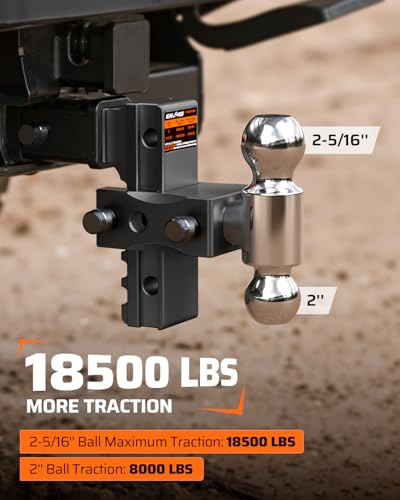 Ehaho Adjustable Trailer Hitch, Drop Hitch 2.5 Inch Receiver with 6 Inch Drop/Rise for Truck 18,500 LBS GTW, 360° Rotating Towing Hitch Balls Double Anti-Theft Locking Hitch Pins - Image 3
