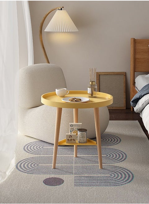 Simple Double-layer Large-capacity Storage Bedside Coffee Table For Home End Table Yellow 40*44CM