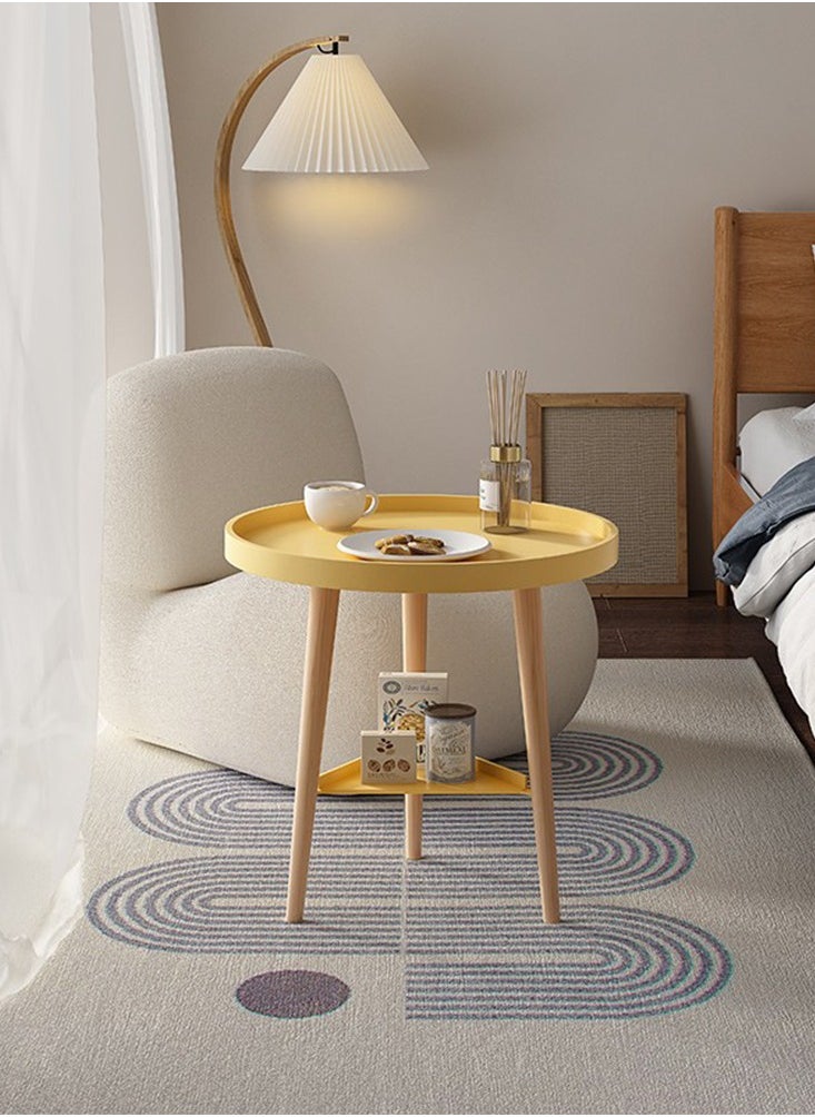 Simple Double-layer Large-capacity Storage Bedside Coffee Table For Home End Table Yellow 40*44CM