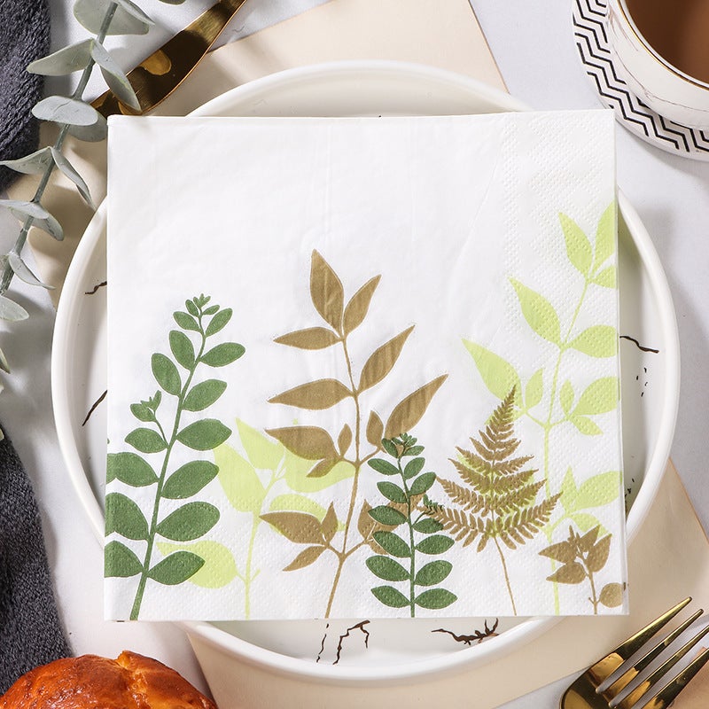 Supply Spot New Leaves Color Printing Napkin Paper Towel Western Restaurant Bakery For Facial Tissue - Image 1