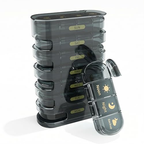 POPCUBE Premium Medicine organizer Box- Waterproof Weekly Medicine organizer- Medicine Box for home, 7 days tablet organizer For Home-Large Pill Organizer Box Case (Black, 4 Compartment (Standing)) - Image 1