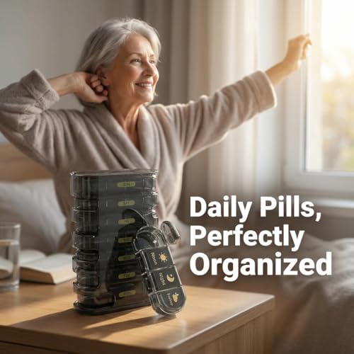 POPCUBE Premium Medicine organizer Box- Waterproof Weekly Medicine organizer- Medicine Box for home, 7 days tablet organizer For Home-Large Pill Organizer Box Case (Black, 4 Compartment (Standing)) - Image 5