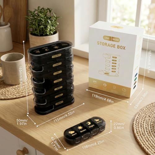 POPCUBE Premium Medicine organizer Box- Waterproof Weekly Medicine organizer- Medicine Box for home, 7 days tablet organizer For Home-Large Pill Organizer Box Case (Black, 4 Compartment (Standing)) - Image 2