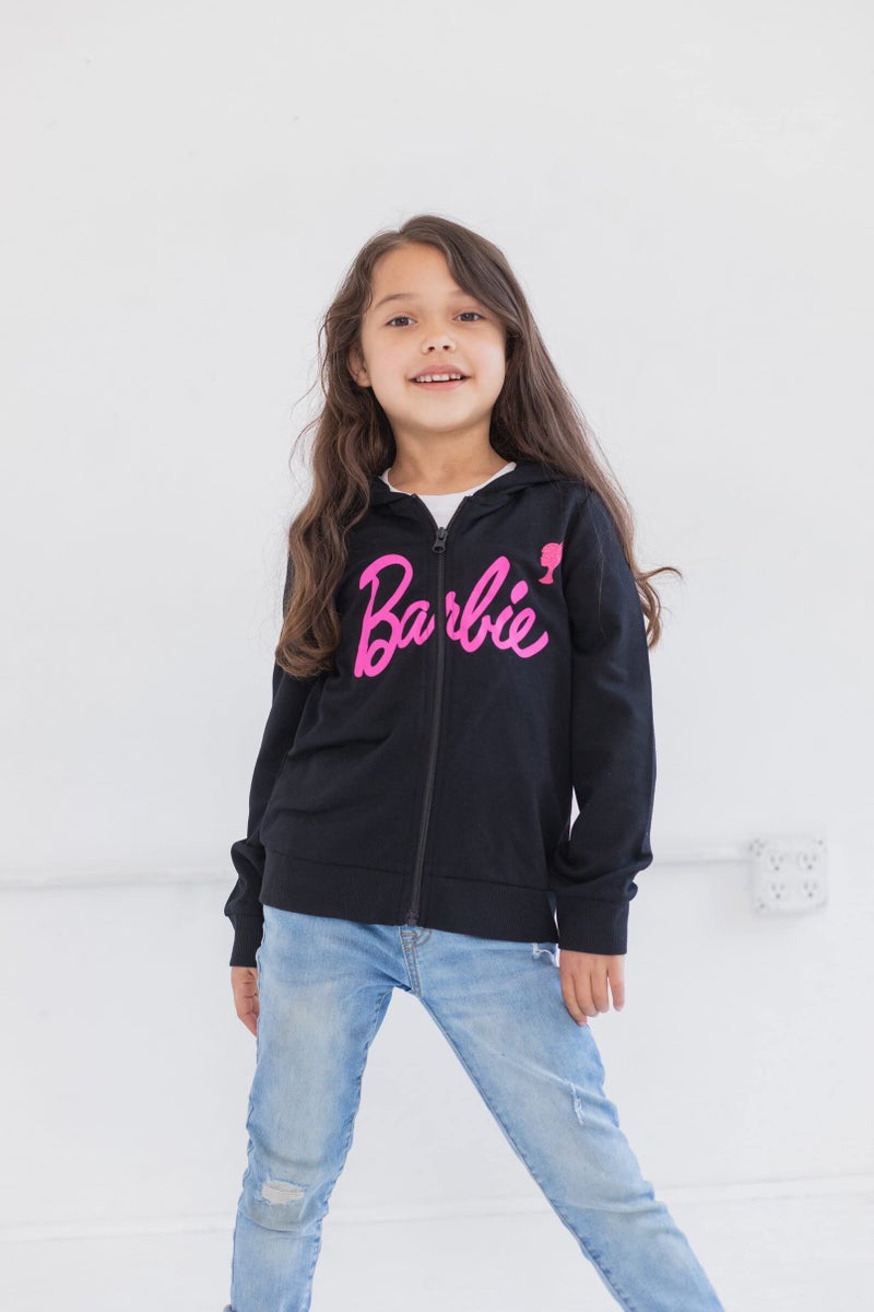 Barbie Little Girls French Terry Zip-Up Hoodie Black 7-8 - Image 3
