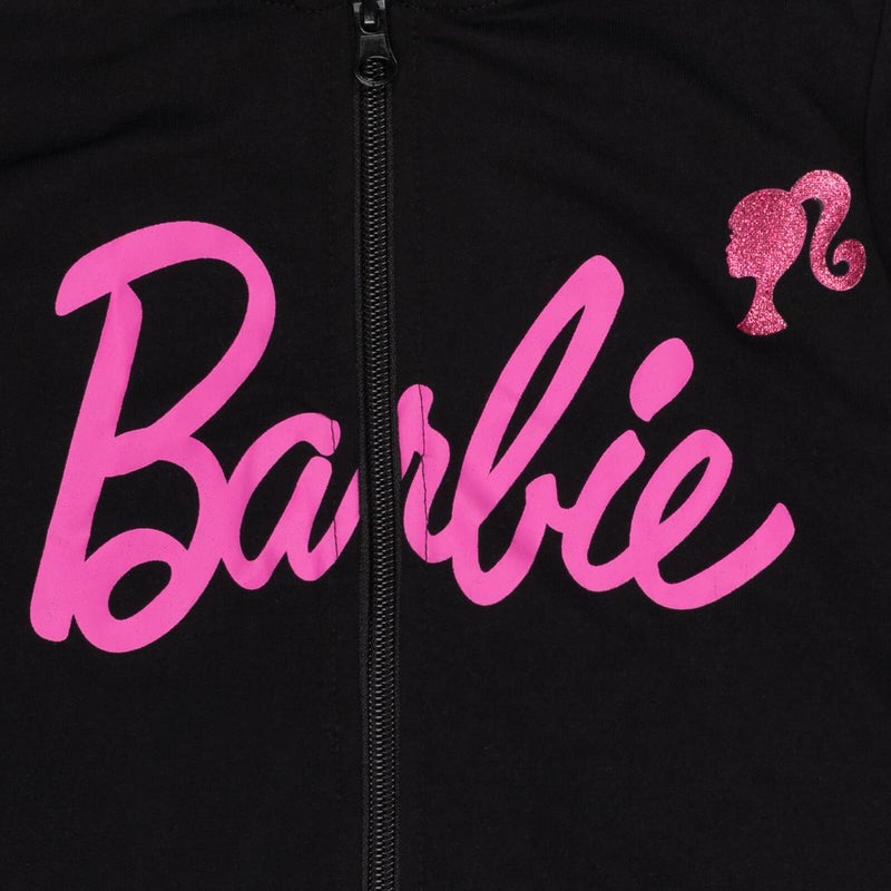 Barbie Little Girls French Terry Zip-Up Hoodie Black 7-8 - Image 4