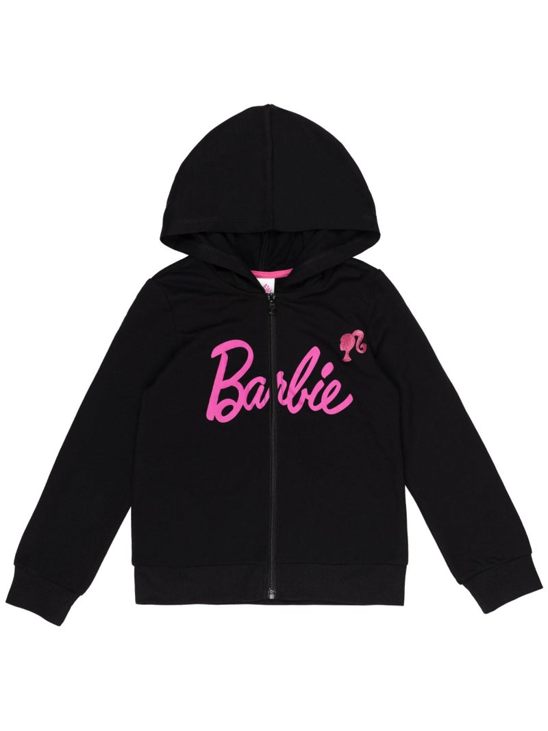 Barbie Little Girls French Terry Zip-Up Hoodie Black 7-8 - Image 1
