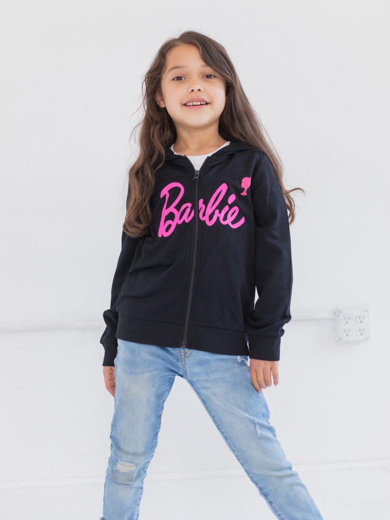 Barbie Little Girls French Terry Zip-Up Hoodie Black 7-8 - Image 2