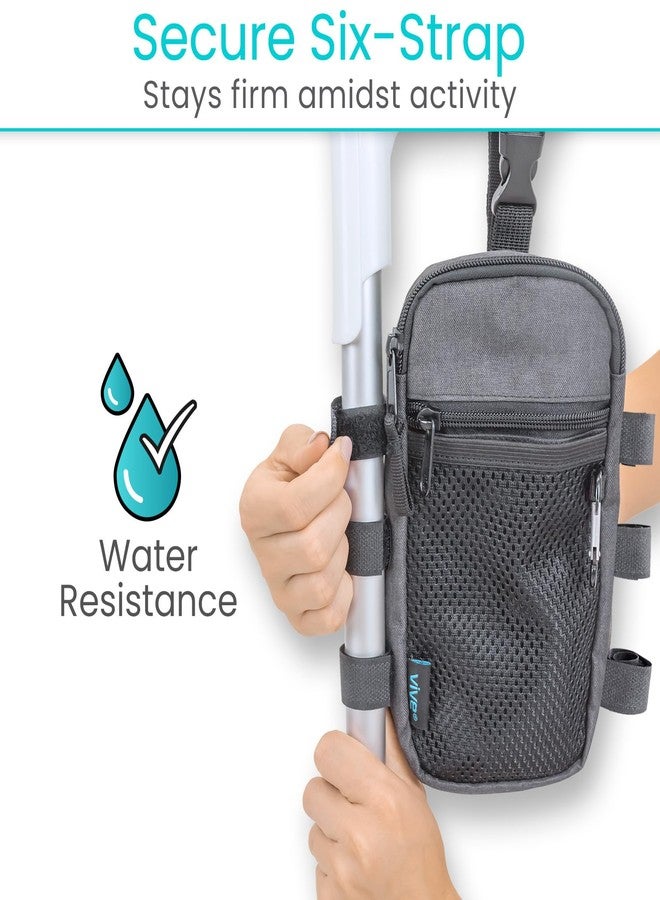 Vive Crutch Bag - Water Resistant Storage Tote with Cup Holder - Organizer Pouch with Zipper for Adults & Kids - Hands Free Side Pocket - Cane Accessories for Knee Surgery & Broken Ankle Help - Image 3