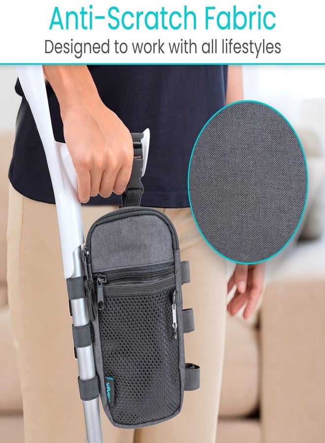 Vive Crutch Bag - Water Resistant Storage Tote with Cup Holder - Organizer Pouch with Zipper for Adults & Kids - Hands Free Side Pocket - Cane Accessories for Knee Surgery & Broken Ankle Help - Image 5