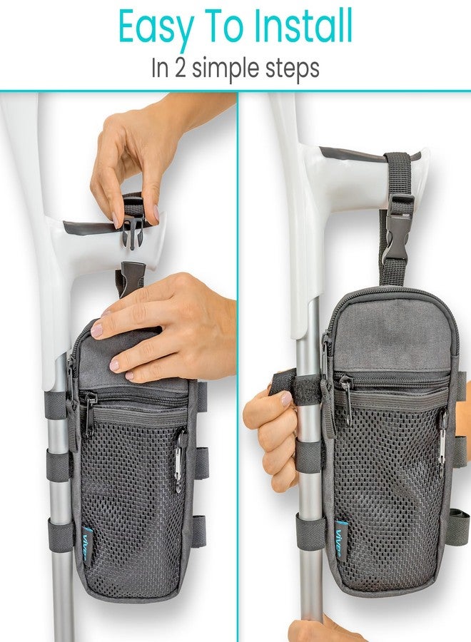 Vive Crutch Bag - Water Resistant Storage Tote with Cup Holder - Organizer Pouch with Zipper for Adults & Kids - Hands Free Side Pocket - Cane Accessories for Knee Surgery & Broken Ankle Help - Image 4