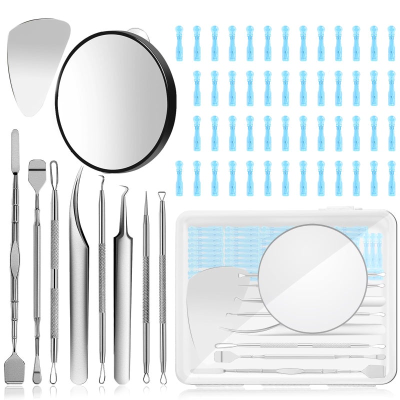 60PCS Dual Heads Blackhead Remover Pimple Comedone Extractor Acne Whitehead Blemish Removal Kit Premium Stainless Steel Pimple Popper Tool kit Risk Free for Face Skin with Portable Box