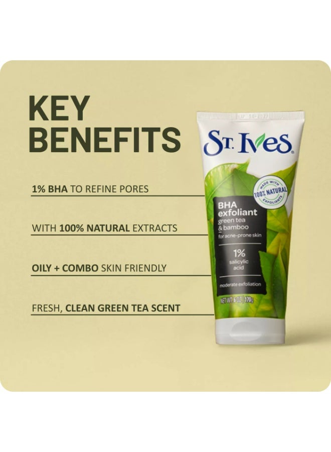 BHA Exfoliant Green Tea Ang Bamboo Face Scrub For Acne Prone Skin 170 g